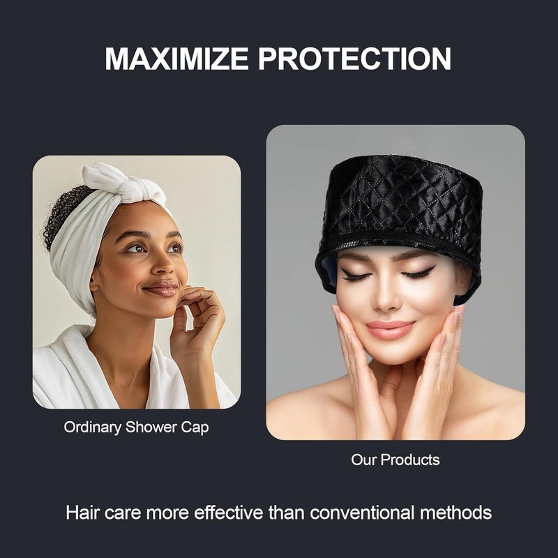 LIARTY Electric Hair Steamer Cap, Hair Care Hat Heating Cap with 10 Gears Temperature and Timer Control, Thermal Heat Cap for Black Hair Thermal (Black) - Image 3